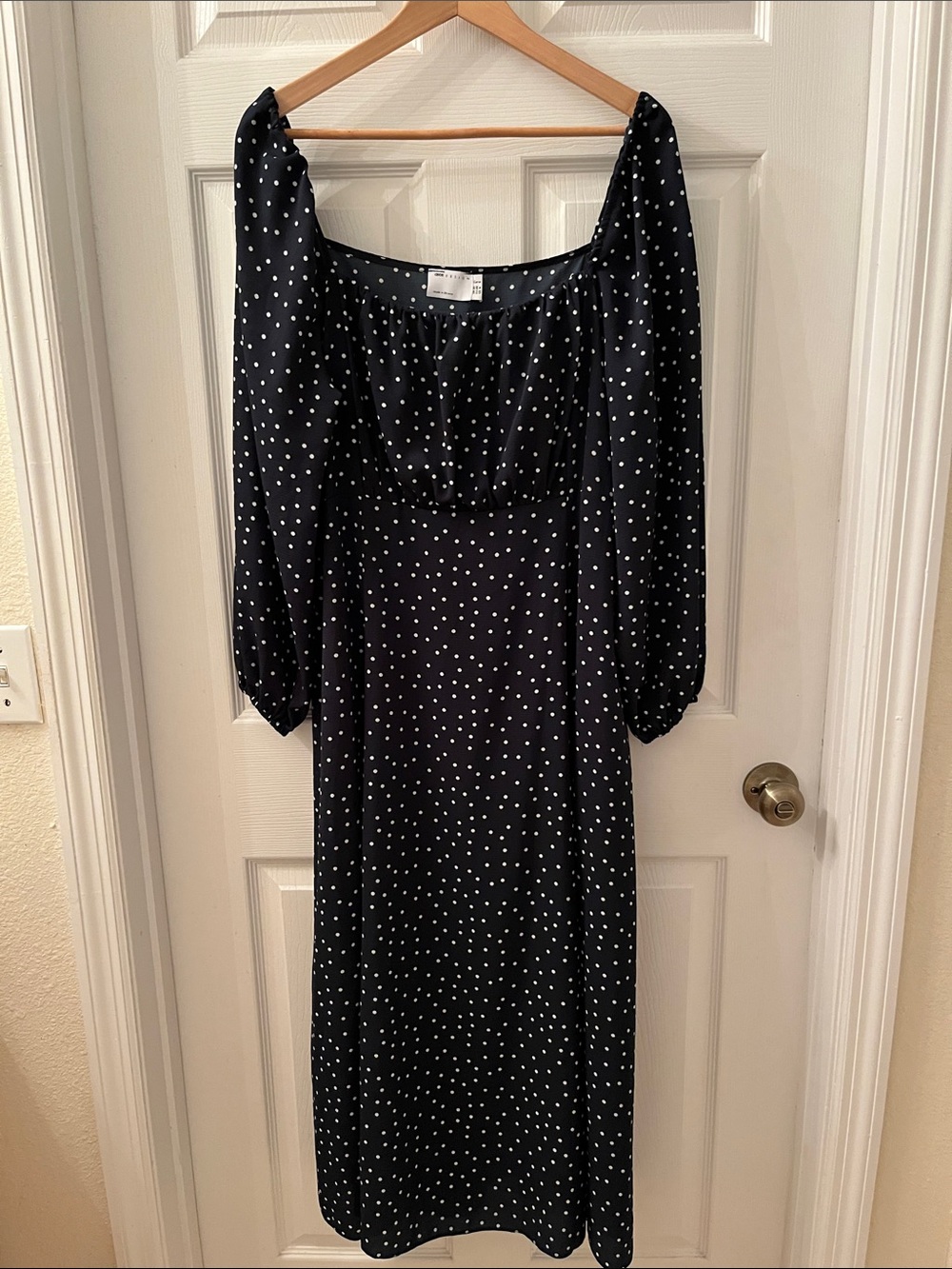 ASOS Curve Forest Green and Cream Polka Dot Square Neck Dress Puff Sleeves Sz 16